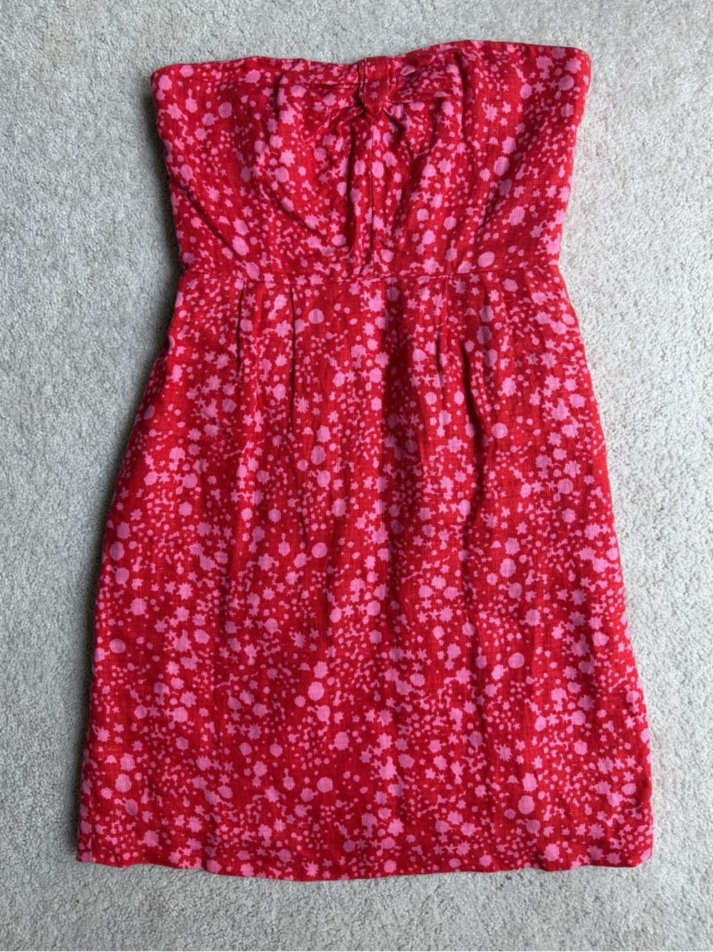 J. Crew Pink and Red Linen Strapless Dress